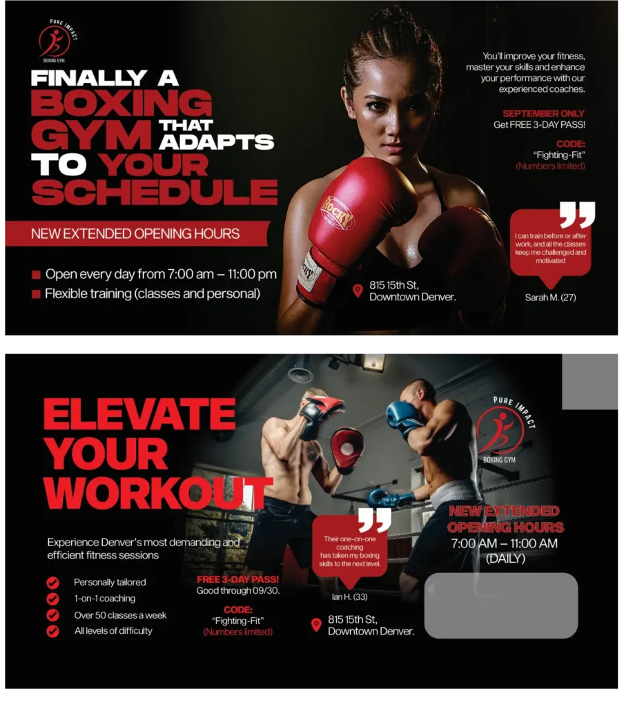 Copywriting portfolio piece for boxing gym - Brent Miller Copywriting and Kliq Creatives design